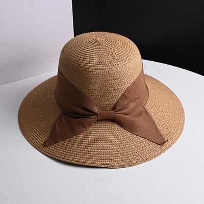 Pălării de paie pliabile clasice cu fundă cu fundă neagră, pentru femei, fete, vară, reglabile cu boruri late, șapci Panama, în aer liber, pălărie cu viziere de plajă