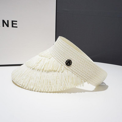 RH Proljeće Ljeto Nova moda Slamnati šešir sa vizirom Ženski dizajn s resicama Prazan gornji dio Ženske kape za sunčanje na otvorenom