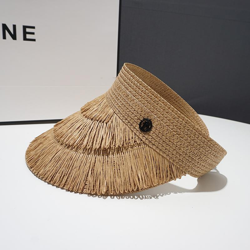 RH Proljeće Ljeto Nova moda Slamnati šešir sa vizirom Ženski dizajn s resicama Prazan gornji dio Ženske kape za sunčanje na otvorenom