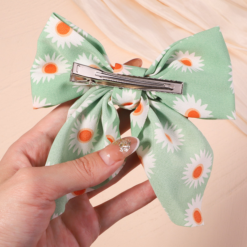 2 bucăți/set agrafe de păr cu imprimeu floral cu buline pentru femei, fete, agrafe cu fundă de margarete, accesorii de păr în stil retro pastoral cu fundă mare