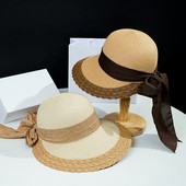 Pălării pentru femei Pălărie de găleată Pălărie de paie cu papillon Soare Vară Primăvară cu bor mare Plajă în aer liber Pălărie de vară pentru femei Sombreros De Mujer