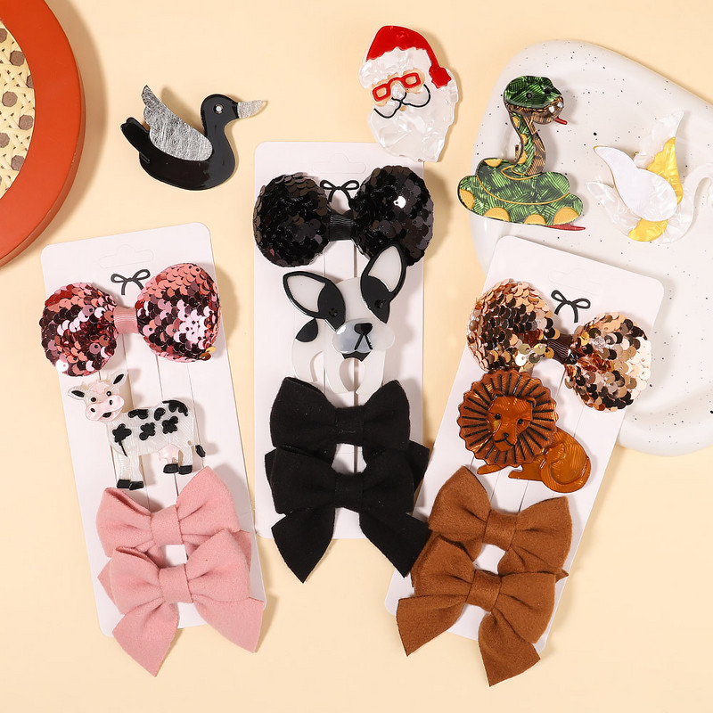 4Pcs/Set Modne akrilne pune mašne Ukosnice za djecu Djevojčice Crtići Životinje Ukosnice Pokrivala Dodaci za kosu Božićni dar