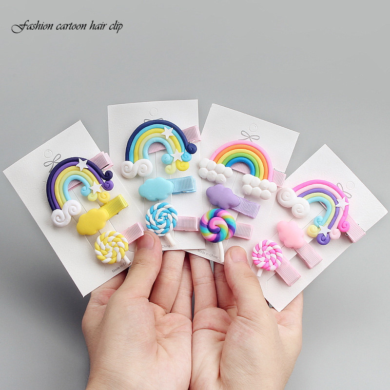 3 bucăți/set drăguț de desene animate nor curcubeu acadea acadele dulci pentru fete agrafe de păr bentiță accesorii de păr