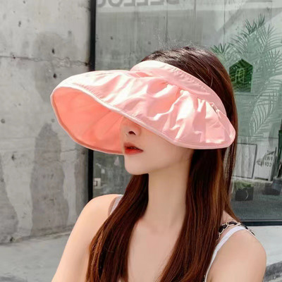 Nešiojamos sulankstomos plačios, didelės kraštinės skrybėlės nuo saulės Paplūdimio kepuraitės moterims tuščios viršutinės dangtelio dangtelis Plaukų aksesuarai Dvejopo naudojimo galvos juosta Gorras