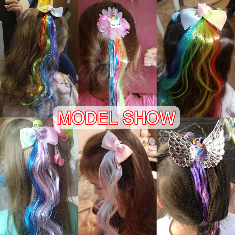 Dječji slatki crtani jednorog s duginom mašnom Elastična gumica za kosu Kopča za kosu Perika Dodaci za kosu Traka za glavu za djevojčice Pletenica Uže Pokrivalo za glavu