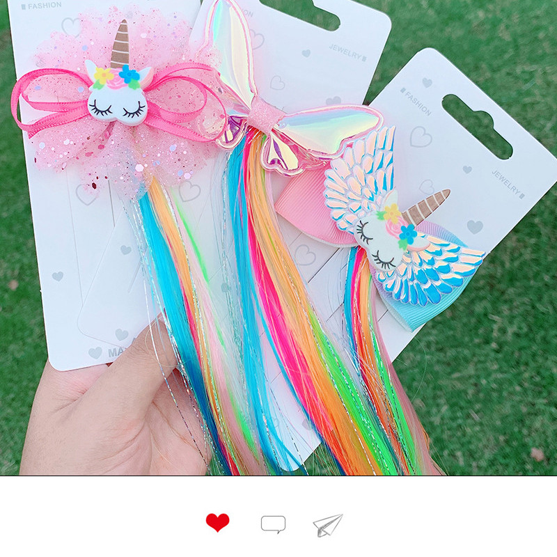 Dječji slatki crtani jednorog s duginom mašnom Elastična gumica za kosu Kopča za kosu Perika Dodaci za kosu Traka za glavu za djevojčice Pletenica Uže Pokrivalo za glavu