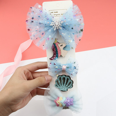 Dječji set ukosnica Princess dodaci za kosu Djevojčica Snježna pređa Velika mašna Kosa za kosu Modna mrežasta pređa Slatke životinje Kopča za šiške Pokrivala za glavu