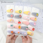 5Pcs/Set Slatka mekana plišana kopča za kosu Djevojka Slatka ukosnica Ukras za glavu Dječja modna crtana kopča sa strane Životinje Voće Dodaci za kosu