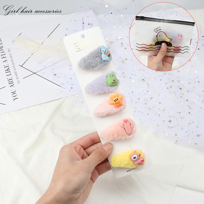 5Pcs/Set Slatka mekana plišana kopča za kosu Djevojka Slatka ukosnica Ukras za glavu Dječja modna crtana kopča sa strane Životinje Voće Dodaci za kosu