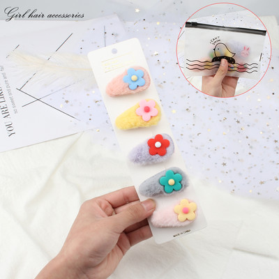 5Pcs/Set Slatka mekana plišana kopča za kosu Djevojka Slatka ukosnica Ukras za glavu Dječja modna crtana kopča sa strane Životinje Voće Dodaci za kosu