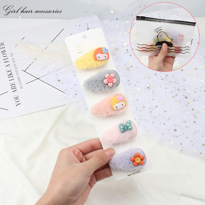 5Pcs/Set Slatka mekana plišana kopča za kosu Djevojka Slatka ukosnica Ukras za glavu Dječja modna crtana kopča sa strane Životinje Voće Dodaci za kosu