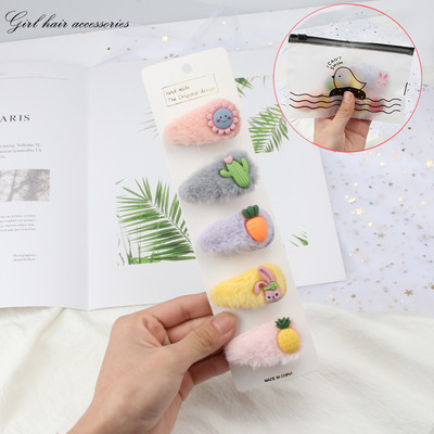 5Pcs/Set Slatka mekana plišana kopča za kosu Djevojka Slatka ukosnica Ukras za glavu Dječja modna crtana kopča sa strane Životinje Voće Dodaci za kosu