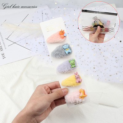 5Pcs/Set Slatka mekana plišana kopča za kosu Djevojka Slatka ukosnica Ukras za glavu Dječja modna crtana kopča sa strane Životinje Voće Dodaci za kosu