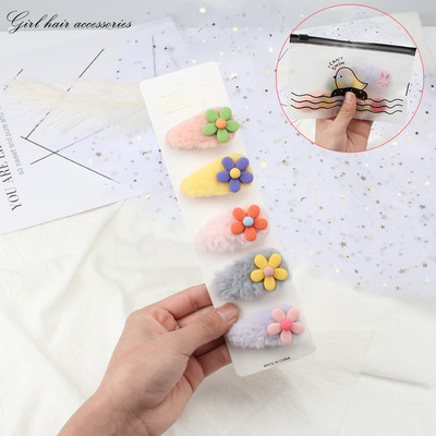 5Pcs/Set Slatka mekana plišana kopča za kosu Djevojka Slatka ukosnica Ukras za glavu Dječja modna crtana kopča sa strane Životinje Voće Dodaci za kosu
