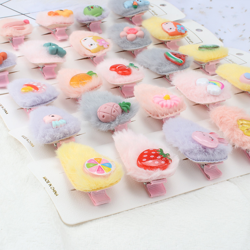 5Pcs/Set Slatka mekana plišana kopča za kosu Djevojka Slatka ukosnica Ukras za glavu Dječja modna crtana kopča sa strane Životinje Voće Dodaci za kosu