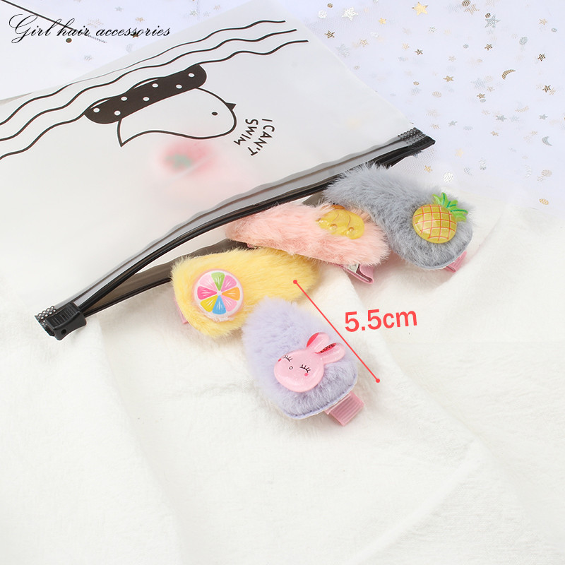 5Pcs/Set Slatka mekana plišana kopča za kosu Djevojka Slatka ukosnica Ukras za glavu Dječja modna crtana kopča sa strane Životinje Voće Dodaci za kosu