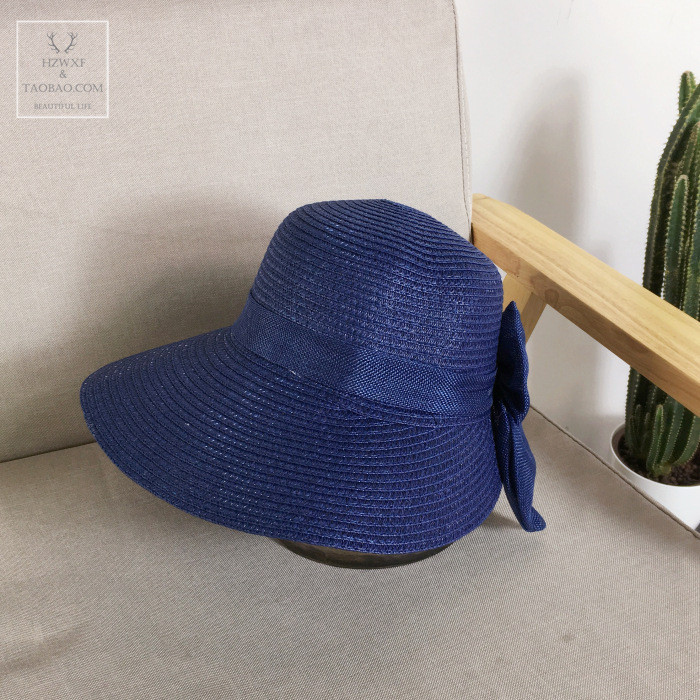 Šešir za sunčanje s velikom crnom mašnom Ljetni šeširi za žene sklopivi slamnati panama šešir za plažu sa šiltom širokim obodom Femme ženski