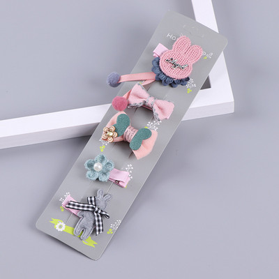 5 bucăți agrafe de păr pentru copii drăguț cu fundă de animale agrafe de păr fete geantă de pânză agrafe de păr accesorii de păr prințesă ac de păr
