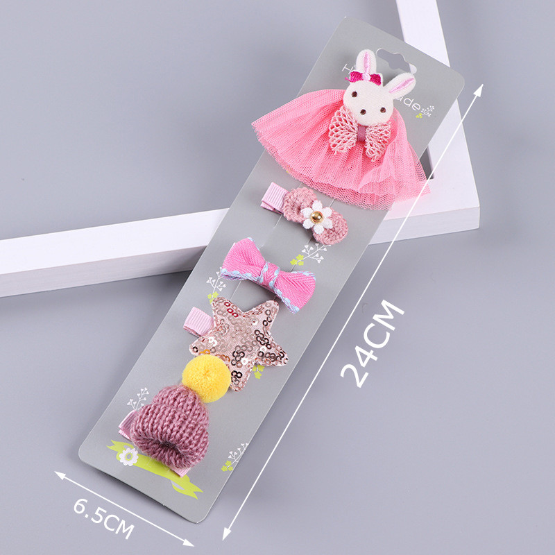 5 bucăți agrafe de păr pentru copii drăguț cu fundă de animale agrafe de păr fete geantă de pânză agrafe de păr accesorii de păr prințesă ac de păr