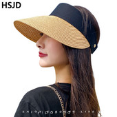 Módne dámske letné prázdne slamené slnečné clony s veľkým okrajom, nastaviteľné dámske slnečné clony, vonkajšie športové plážové klobúky