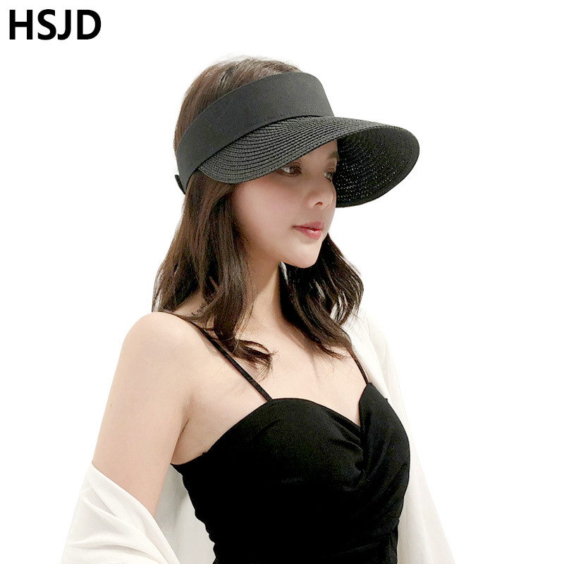 Módne dámske letné prázdne slamené slnečné clony s veľkým okrajom, nastaviteľné dámske slnečné clony, vonkajšie športové plážové klobúky