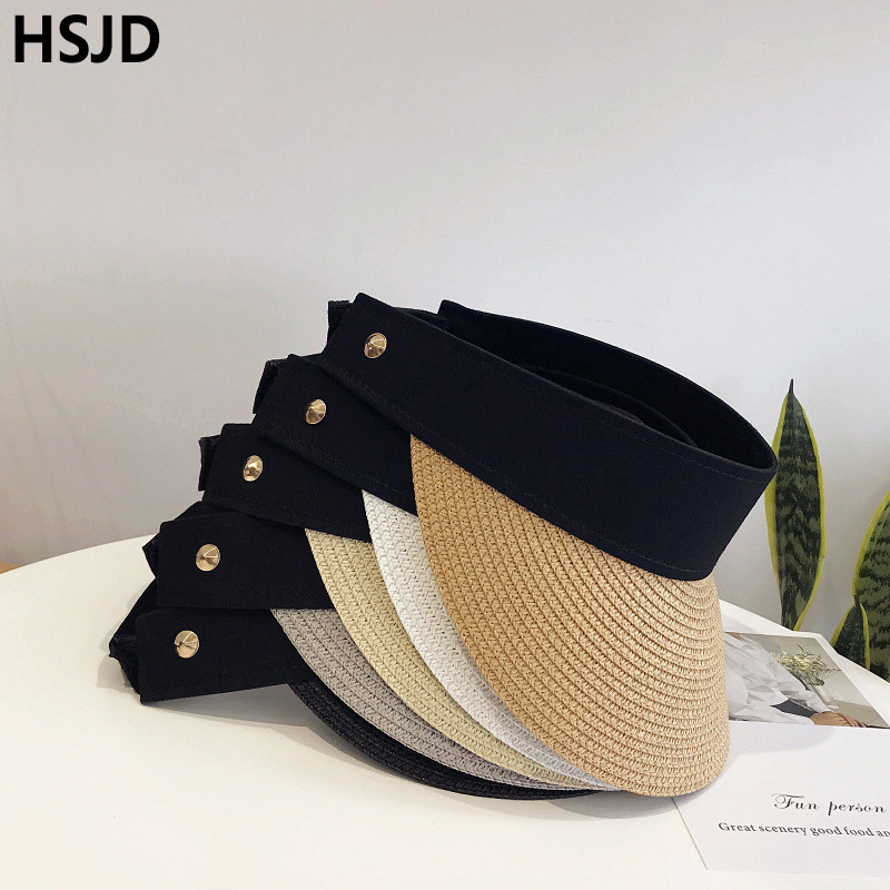 Módne dámske letné prázdne slamené slnečné clony s veľkým okrajom, nastaviteľné dámske slnečné clony, vonkajšie športové plážové klobúky