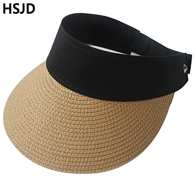 Módne dámske letné prázdne slamené slnečné clony s veľkým okrajom, nastaviteľné dámske slnečné clony, vonkajšie športové plážové klobúky