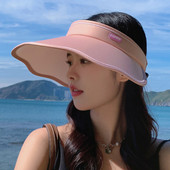 Moteriškos paplūdimio kepurės Vasarinė kepurė nuo saulės mergaitei, dideliais kraštais, viso veido apsauga nuo saulės skydelio apvalkalo kepurė Reguliuojama užsegama spalvota kepurė