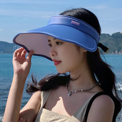Moteriškos paplūdimio kepurės Vasarinė kepurė nuo saulės mergaitei, dideliais kraštais, viso veido apsauga nuo saulės skydelio apvalkalo kepurė Reguliuojama užsegama spalvota kepurė