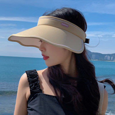 Moteriškos paplūdimio kepurės Vasarinė kepurė nuo saulės mergaitei, dideliais kraštais, viso veido apsauga nuo saulės skydelio apvalkalo kepurė Reguliuojama užsegama spalvota kepurė