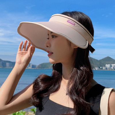 Moteriškos paplūdimio kepurės Vasarinė kepurė nuo saulės mergaitei, dideliais kraštais, viso veido apsauga nuo saulės skydelio apvalkalo kepurė Reguliuojama užsegama spalvota kepurė