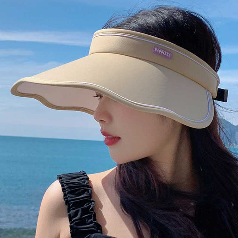 Moteriškos paplūdimio kepurės Vasarinė kepurė nuo saulės mergaitei, dideliais kraštais, viso veido apsauga nuo saulės skydelio apvalkalo kepurė Reguliuojama užsegama spalvota kepurė