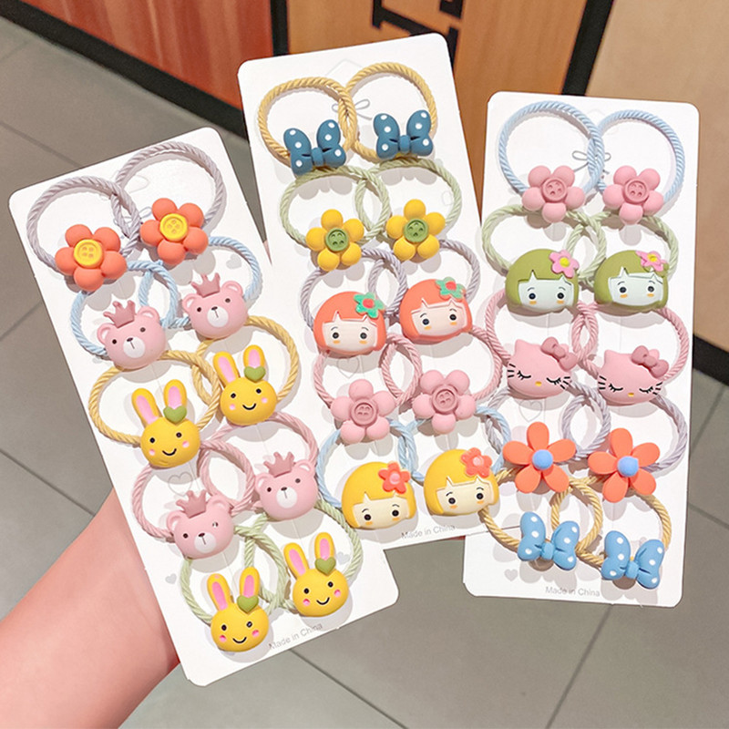 10 bucăți/set fete noi, flori drăguțe de desene animate, scrunchie mici, benzi de cauciuc minunate, suport pentru coadă de cal, bentiță, accesorii de păr la modă