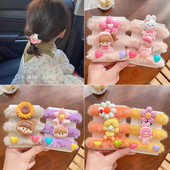 3/4 kom/komplet Gumice za nove djevojke slatke boje od umjetnog krzna Gumice s cvjetićima iz crtića Dječje mekane gumice za kosu Dječji dodaci za kosu