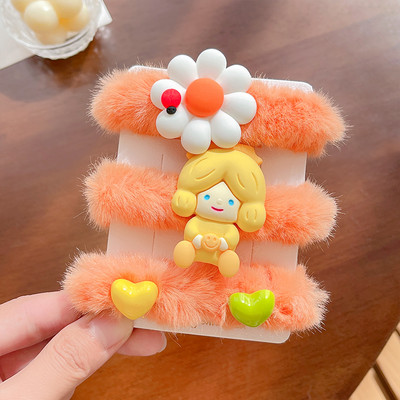 3/4 kom/komplet Gumice za nove djevojke slatke boje od umjetnog krzna Gumice s cvjetićima iz crtića Dječje mekane gumice za kosu Dječji dodaci za kosu