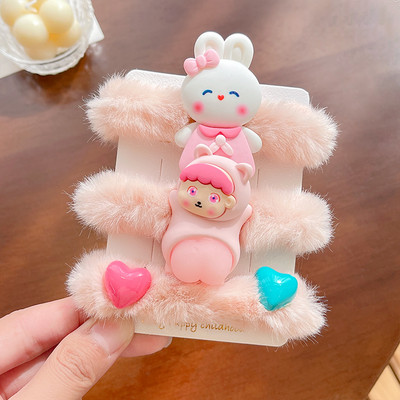 3/4 kom/komplet Gumice za nove djevojke slatke boje od umjetnog krzna Gumice s cvjetićima iz crtića Dječje mekane gumice za kosu Dječji dodaci za kosu