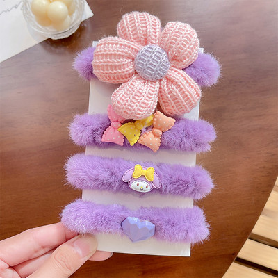 3/4 kom/komplet Gumice za nove djevojke slatke boje od umjetnog krzna Gumice s cvjetićima iz crtića Dječje mekane gumice za kosu Dječji dodaci za kosu
