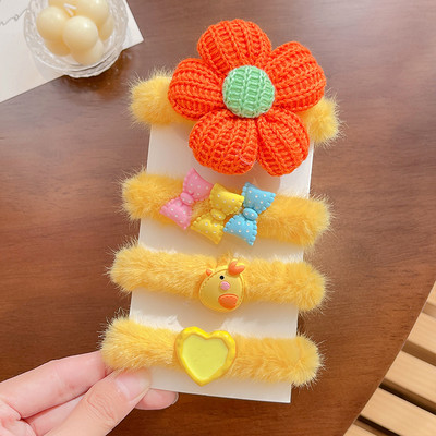 3/4 kom/komplet Gumice za nove djevojke slatke boje od umjetnog krzna Gumice s cvjetićima iz crtića Dječje mekane gumice za kosu Dječji dodaci za kosu