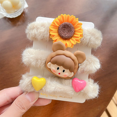 3/4 kom/komplet Gumice za nove djevojke slatke boje od umjetnog krzna Gumice s cvjetićima iz crtića Dječje mekane gumice za kosu Dječji dodaci za kosu