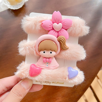 3/4 kom/komplet Gumice za nove djevojke slatke boje od umjetnog krzna Gumice s cvjetićima iz crtića Dječje mekane gumice za kosu Dječji dodaci za kosu