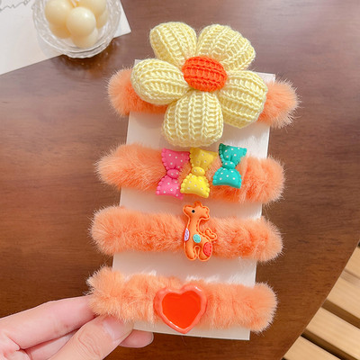 3/4 kom/komplet Gumice za nove djevojke slatke boje od umjetnog krzna Gumice s cvjetićima iz crtića Dječje mekane gumice za kosu Dječji dodaci za kosu