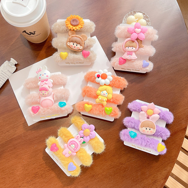3/4 kom/komplet Gumice za nove djevojke slatke boje od umjetnog krzna Gumice s cvjetićima iz crtića Dječje mekane gumice za kosu Dječji dodaci za kosu