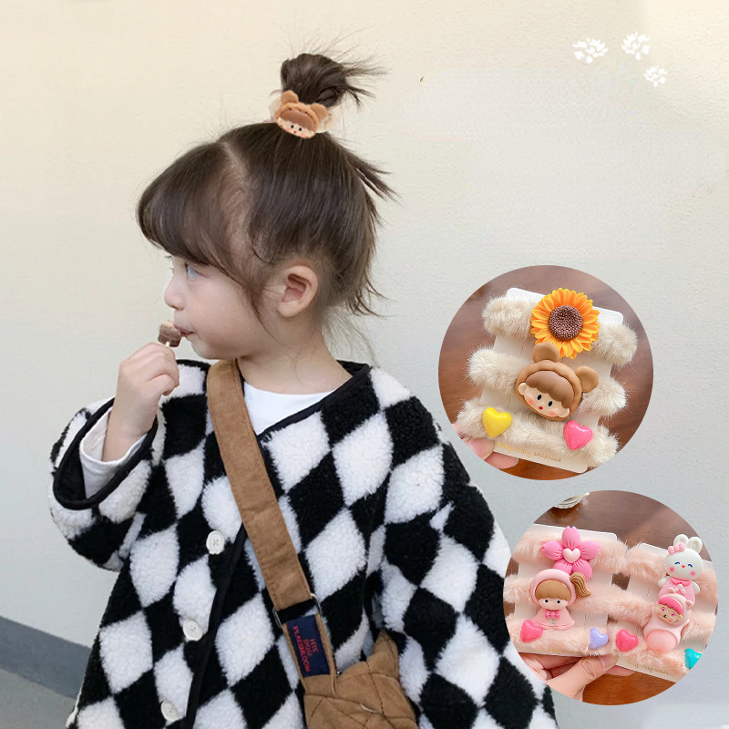 3/4 kom/komplet Gumice za nove djevojke slatke boje od umjetnog krzna Gumice s cvjetićima iz crtića Dječje mekane gumice za kosu Dječji dodaci za kosu
