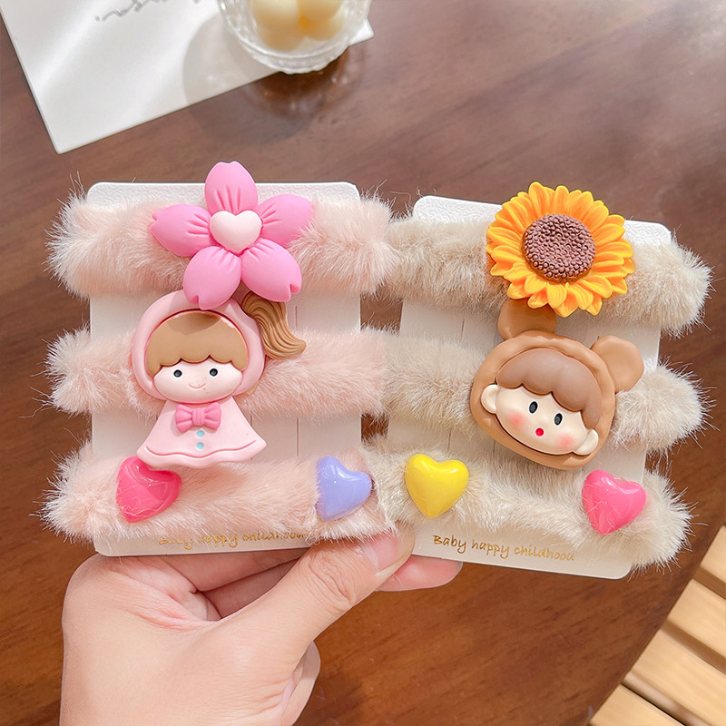 3/4 kom/komplet Gumice za nove djevojke slatke boje od umjetnog krzna Gumice s cvjetićima iz crtića Dječje mekane gumice za kosu Dječji dodaci za kosu