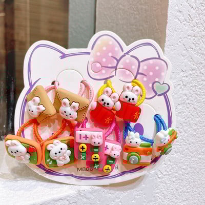 10 buc pentru fete, desene animate, flori, urs, litere, stil iepure, benzi elastice de păr pentru copii, copii, frânghii de cauciuc, accesorii pentru păr pentru copii
