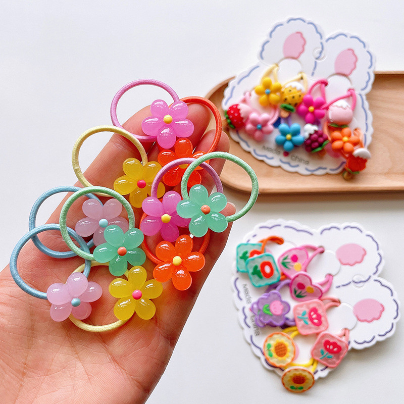 10 buc pentru fete, desene animate, flori, urs, litere, stil iepure, benzi elastice de păr pentru copii, copii, frânghii de cauciuc, accesorii pentru păr pentru copii
