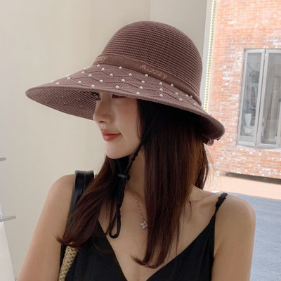 K355-slamnati šešir s cvijetom Ženski šešir za plažu s velikim obodom, svestrani suncobran, šešir za zaštitu od sunca, ljetni sklopivi ženski šešir za sunčanje