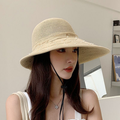 K355-slamnati šešir s cvijetom Ženski šešir za plažu s velikim obodom, svestrani suncobran, šešir za zaštitu od sunca, ljetni sklopivi ženski šešir za sunčanje