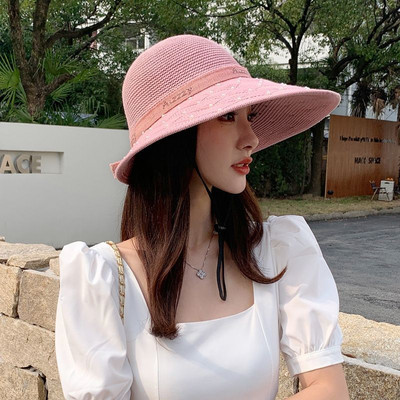 K355-slamnati šešir s cvijetom Ženski šešir za plažu s velikim obodom, svestrani suncobran, šešir za zaštitu od sunca, ljetni sklopivi ženski šešir za sunčanje