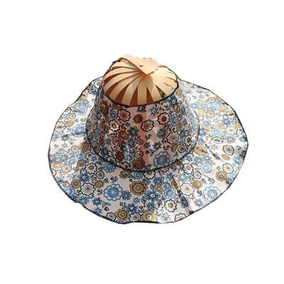 Cepure ceļošanai Regulējama cepure ar rokas salokāmu ventilatoru Saliekama bambusa cepure un ventilators vasaras pludmales salokāma cepure un ventilators R7RF